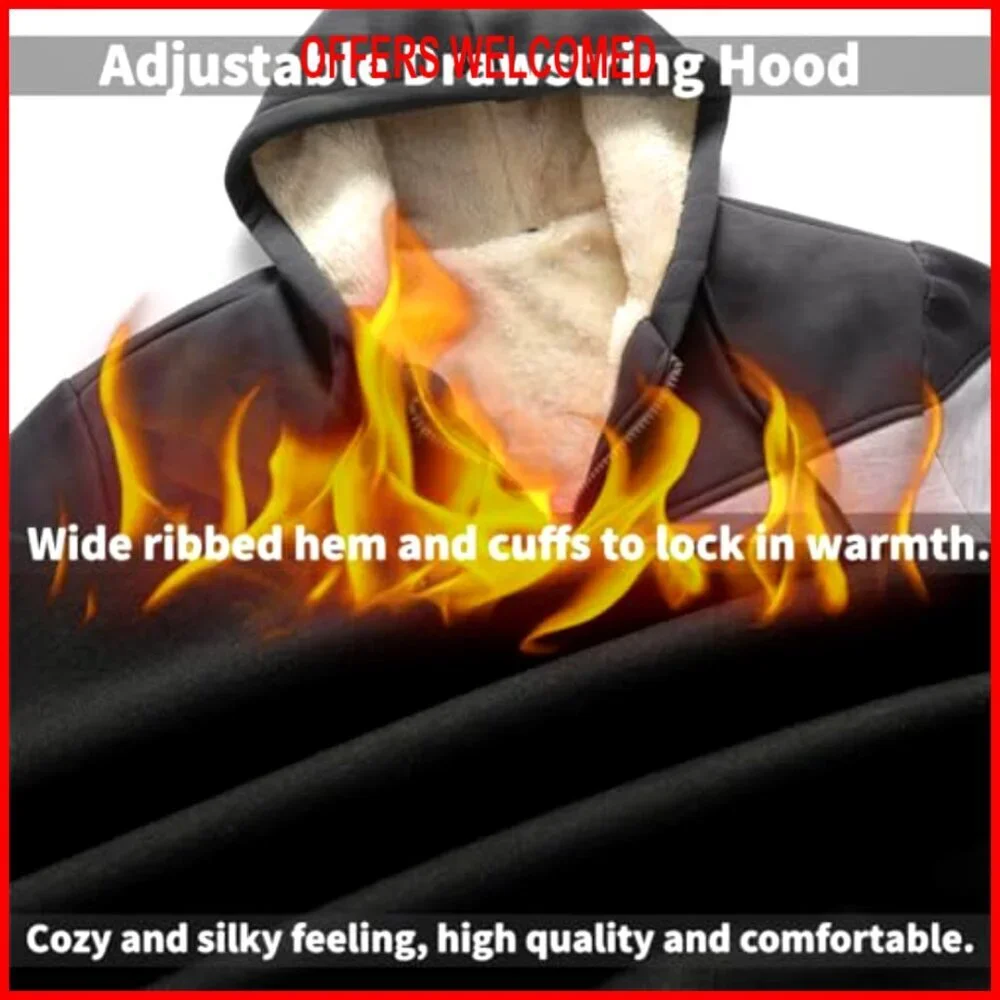 Men's Winter Fleece Thermal Jacket Sherpa Lined Hoodie Warm Thick Outerwear